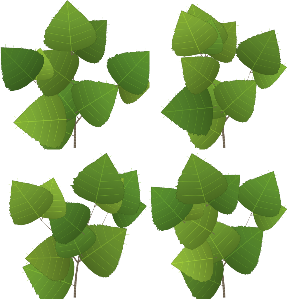 Procedural atlas containing four leafy twig sprays