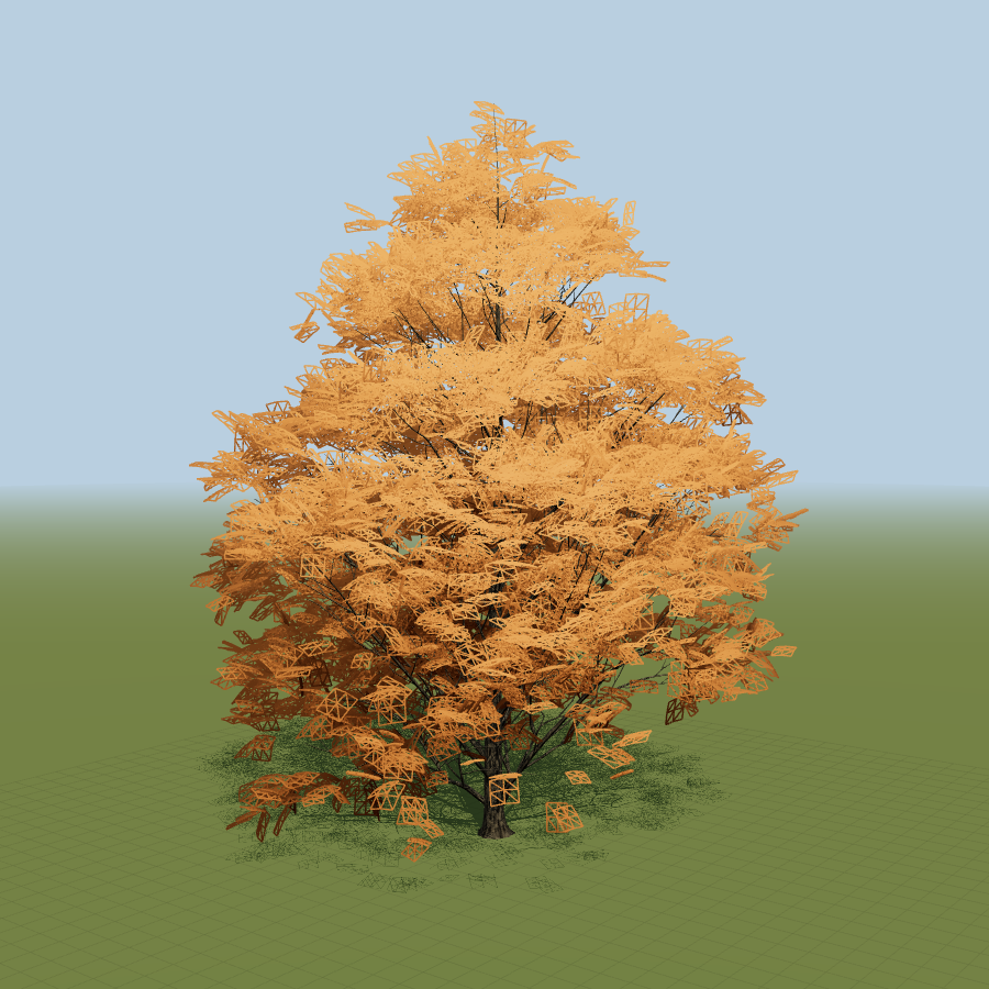 Foliage card geometry shown in wireframe